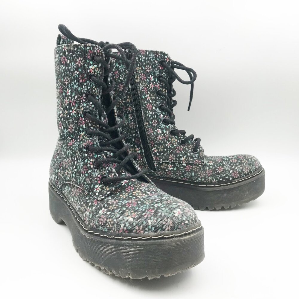 PORTLAND BOOT COMPANY Boots Womens 6.5 Kiki Floral Canvas High Top Chunky Combat